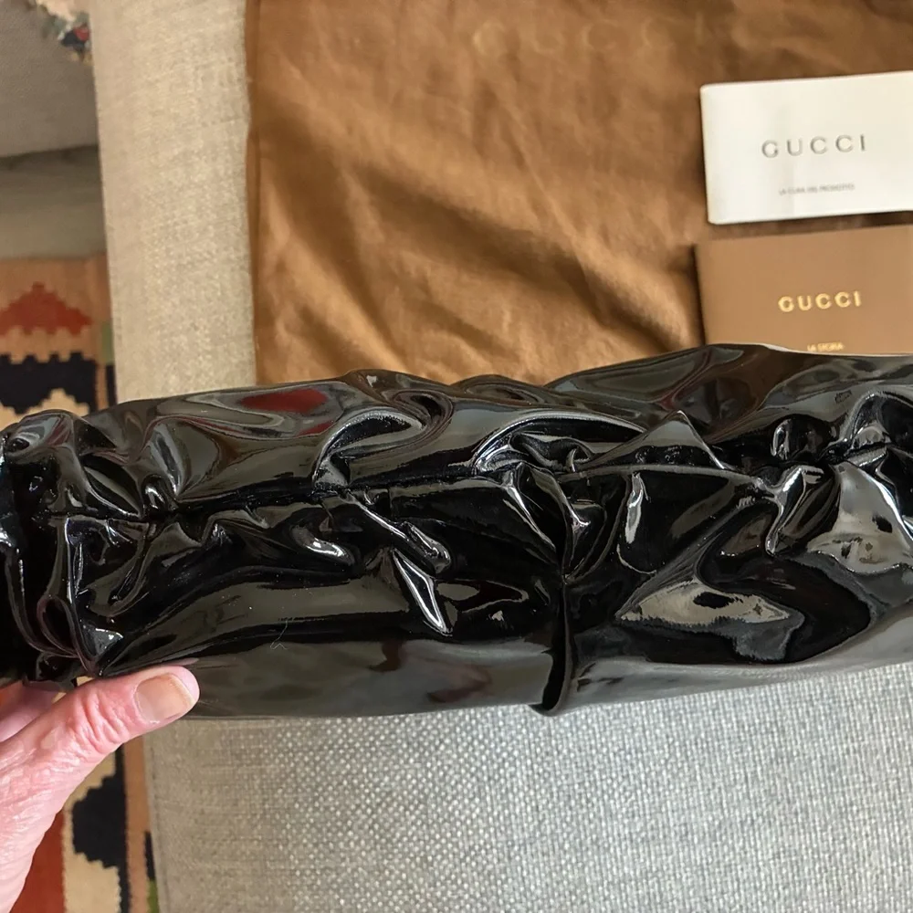 Gucci Black Patent Leather and Leather Bag with Gold Accents - Picture 6 of 10